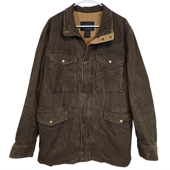 Express Vintage Corduroy Army Green Chore Zip Up Coat Y2K